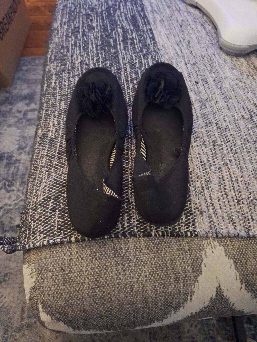 American Eagle Black Ballet Flats with Floral Accent